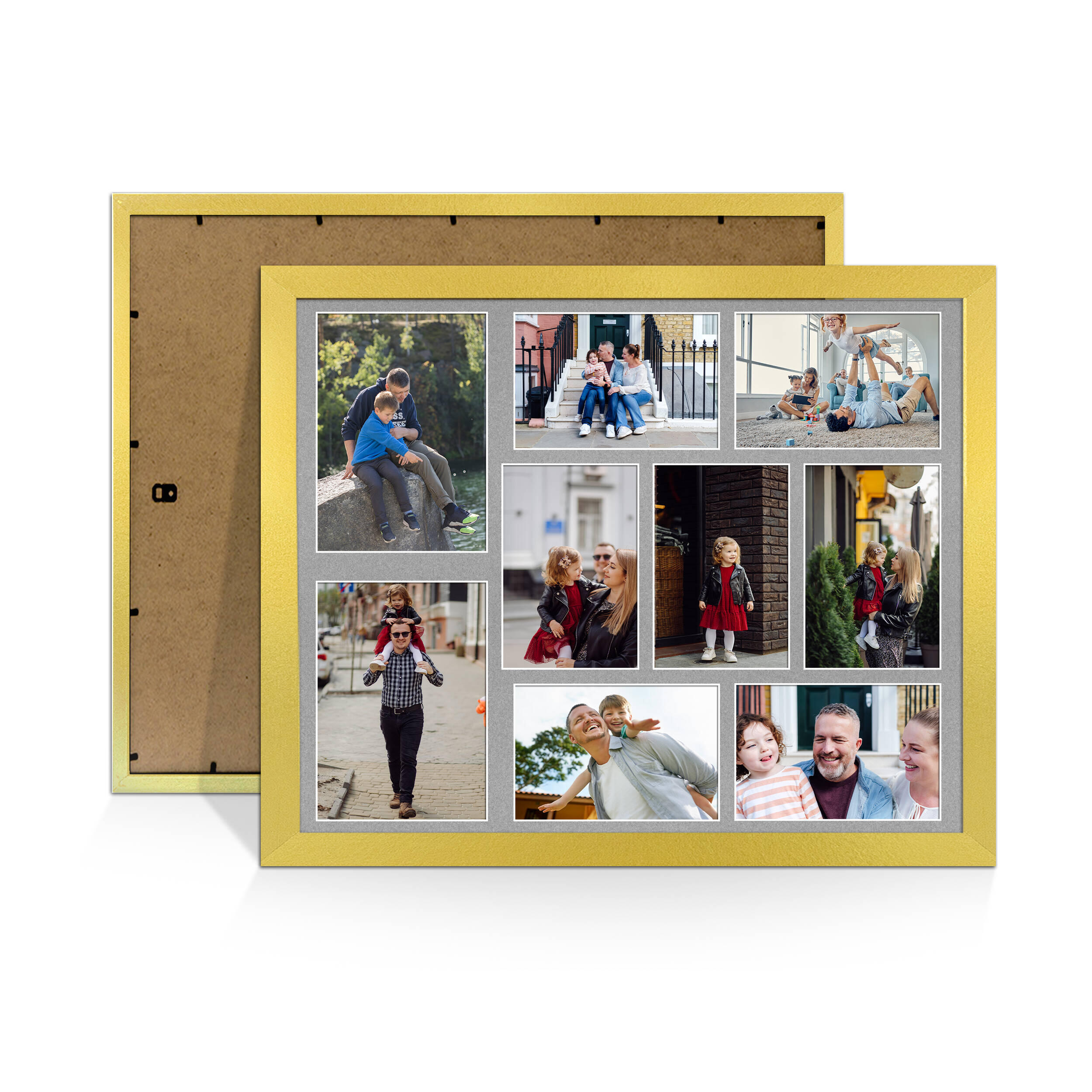Gold Colour Multi Aperture Photo Frame 7X5 (x2) and 6X4 (x7) Pictures – Collage Wall Frame For Family Photos – 20x16 Picture Frame Size