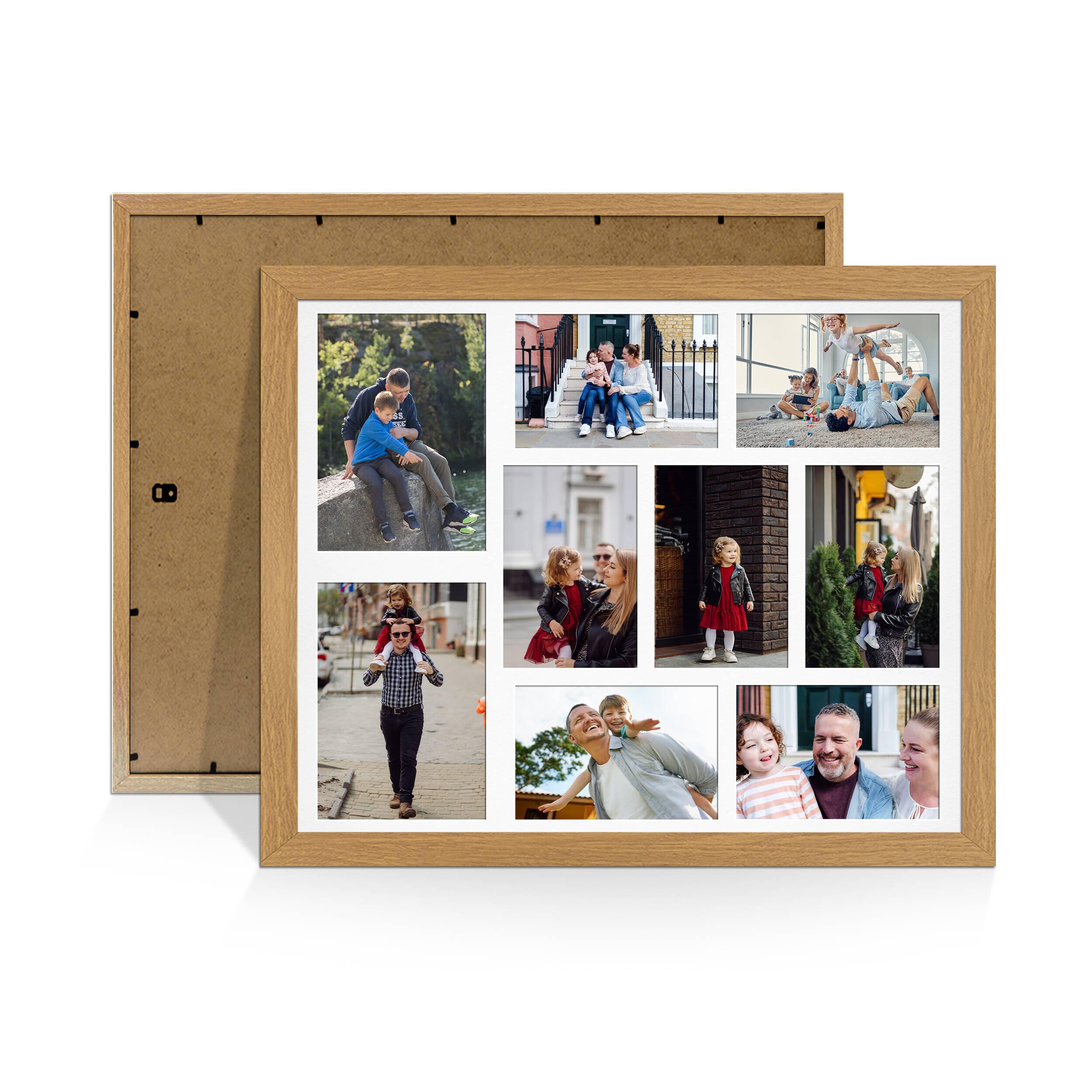 Oak Colour Multi Aperture Photo Frame 7X5 (x2) and 6X4 (x7) Pictures – Collage Wall Frame for Family Photos – 20x16 Picture Frame Size