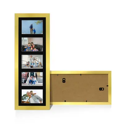 Gold Colour Multi Aperture Photo Frame 6X4 (x5) Pictures – Collage Wall Frame For Family Photos – 26x8 Picture Frame Size