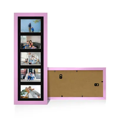 Pastel Pink Colour Multi Aperture Photo Frame 6X4 (x5) Pictures – Collage Wall Frame For Family Photos – 26x8 Picture Frame Size