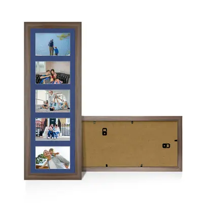 Walnut Colour Multi Aperture Photo Frame 6X4 (x5) Pictures – Collage Wall Frame For Family Photos – 26x8 Picture Frame Size