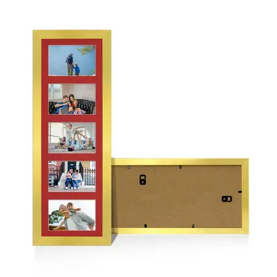 Gold Colour Multi Aperture Photo Frame 6X4 (x5) Pictures – Collage Wall Frame For Family Photos – 26x8 Picture Frame Size