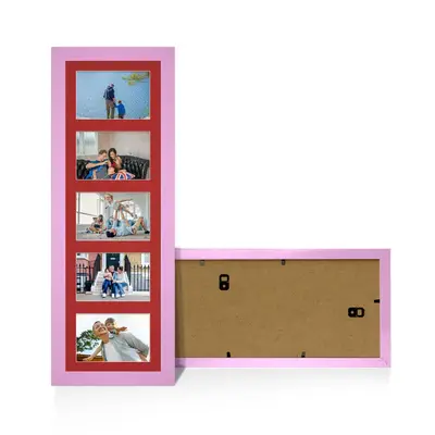 Pastel Pink Colour Multi Aperture Photo Frame 6X4 (x5) Pictures – Collage Wall Frame For Loved Ones Photos – 26x8 Frame Size