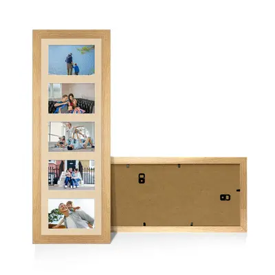 Oak Colour Multi Aperture Photo Frame 6X4 (x5) Pictures – Collage Wall Frame for Family Photos – 26x8 Picture Frame Size