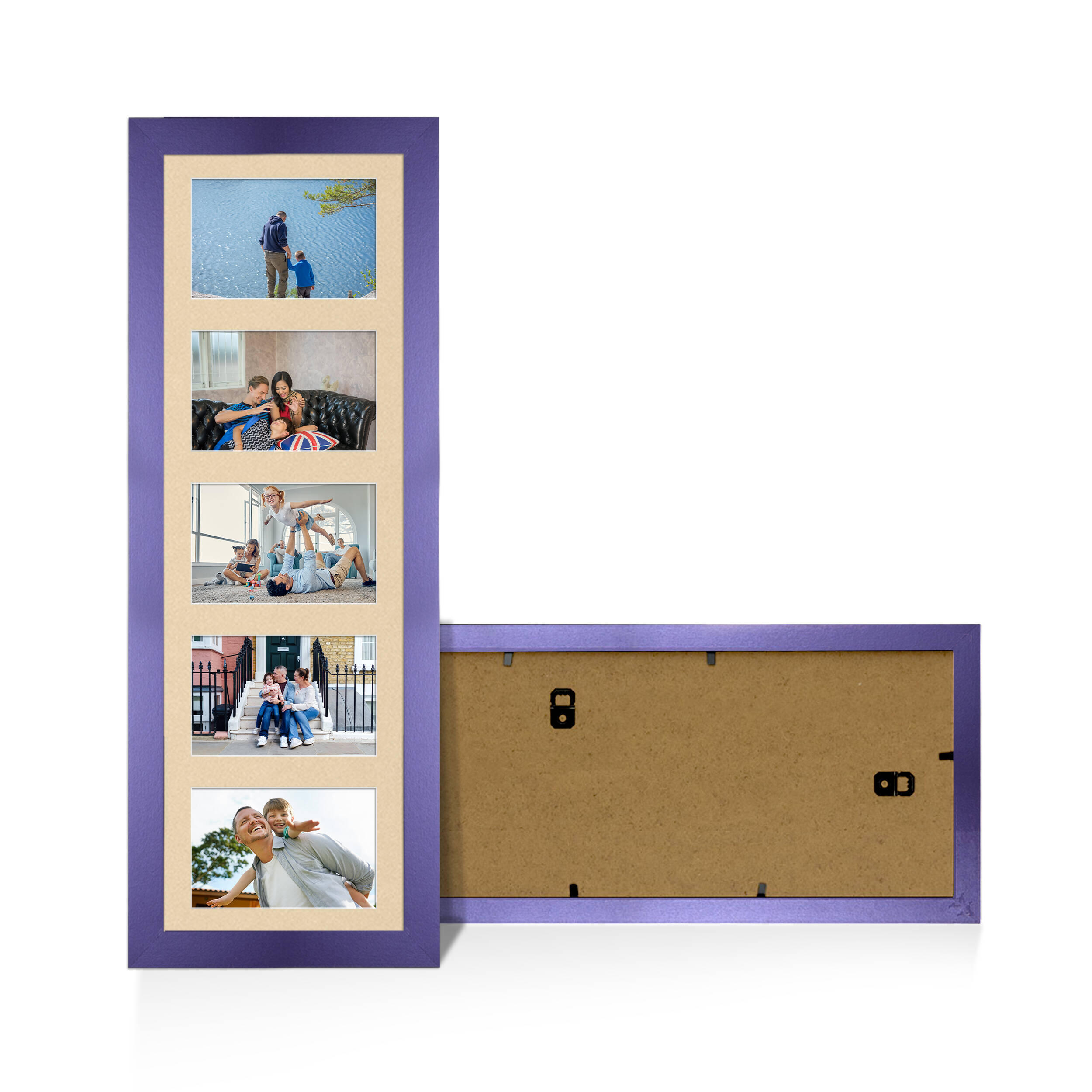 Purple Colour Multi Aperture Photo Frame 6X4 (x5) Pictures – Collage Wall Frame for Family Photos – 26x8 Picture Frame Size