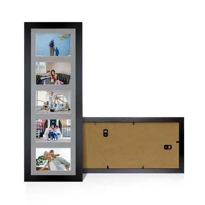 Black Colour Multi Aperture Photo Frame 6X4 (x5) Pictures – Collage Wall Frame For Loved Ones Photos – 26x8 Frame Size