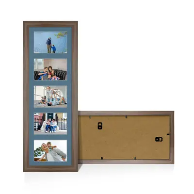 Walnut Colour Multi Aperture Photo Frame 6X4 (x5) Pictures – Collage Wall Frame for Family Photos – 26x8 Picture Frame Size