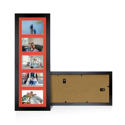 Black Colour Multi Aperture Photo Frame 6X4 (x5) Pictures – Collage Wall Frame For Family Photos – 26x8 Picture Frame Size