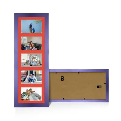 Purple Colour Multi Aperture Photo Frame 6X4 (x5) Pictures – Collage Wall Frame For Loved Ones Photos – 26x8 Frame Size