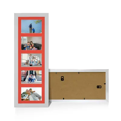 Silver Colour Multi Aperture Photo Frame 6X4 (x5) Pictures – Collage Wall Frame for Family Photos – 26x8 Picture Frame Size