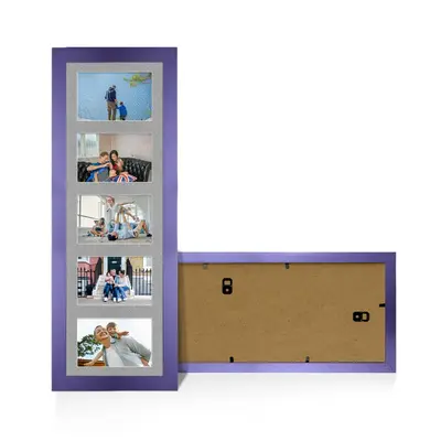 Purple Colour Multi Aperture Photo Frame 6X4 (x5) Pictures – Collage Wall Frame For Loved Ones Photos – 26x8 Frame Size