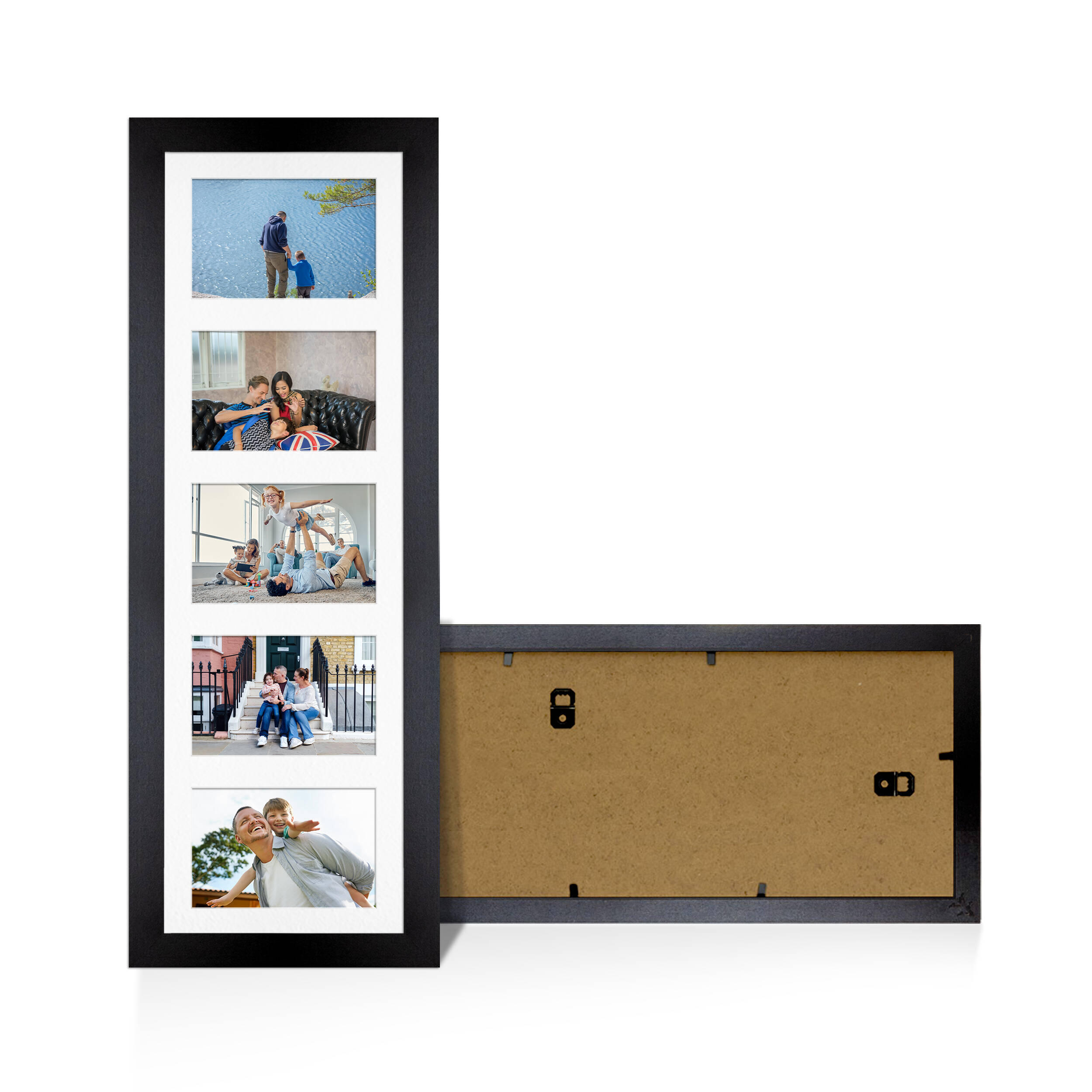 Black Colour Multi Aperture Photo Frame 6X4 (x5) Pictures – Collage Wall Frame for Family Photos – 26x8 Picture Frame Size