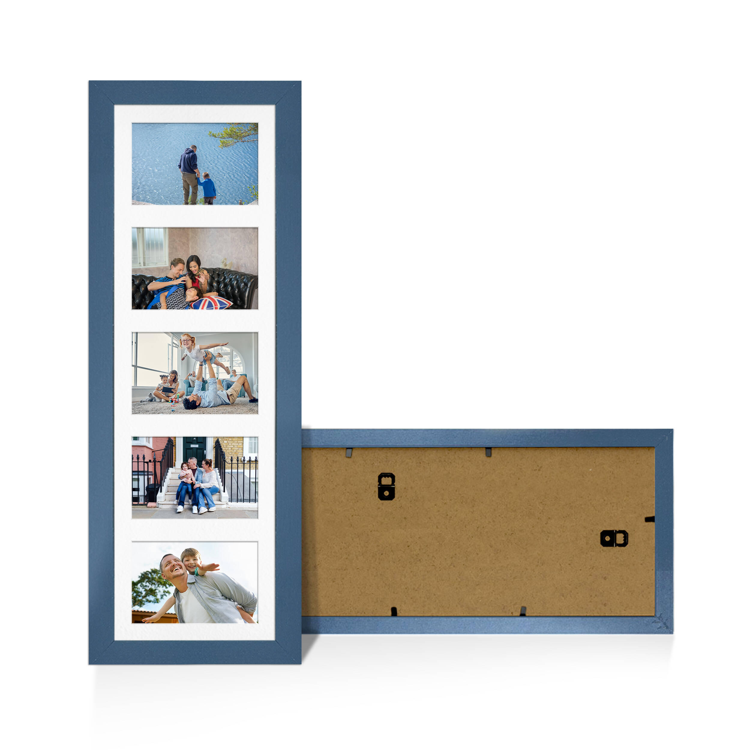 Navy Blue Colour Multi Aperture Photo Frame 6X4 (x5) Pictures – Collage Wall Frame For Family Photos – 26x8 Picture Frame Size