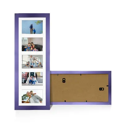 Purple Colour Multi Aperture Photo Frame 6X4 (x5) Pictures – Collage Wall Frame For Loved Ones Photos – 26x8 Frame Size