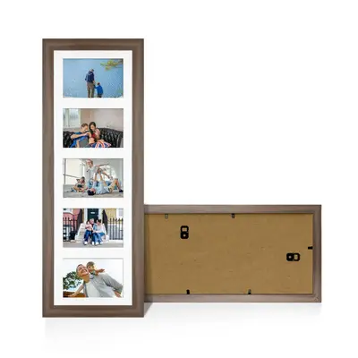 Walnut Colour Multi Aperture Photo Frame 6X4 (x5) Pictures – Collage Wall Frame For Loved Ones Photos – 26x8 Frame Size