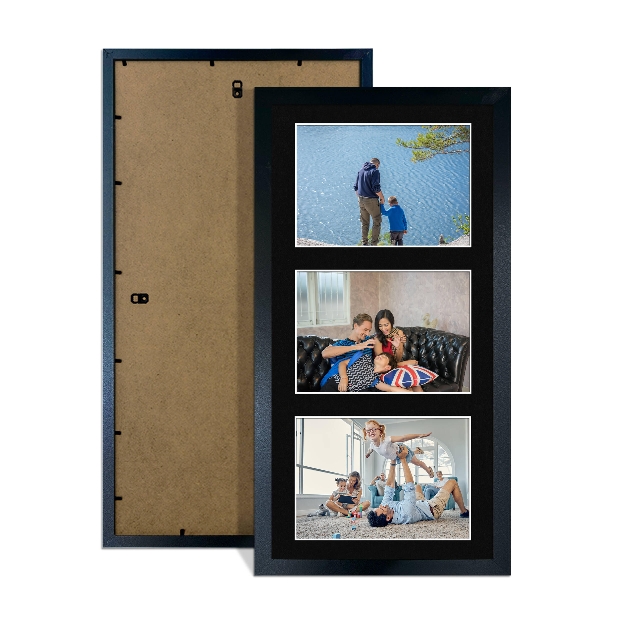 Black Colour Multi Aperture Photo Frame 6X4 (x3) Pictures – Collage Wall Frame For Loved Ones Photos – 40x20cm Frame Size