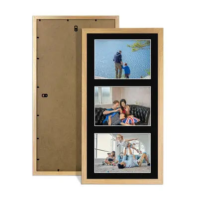 Oak Colour Multi Aperture Photo Frame 6X4 (x3) Pictures – Collage Wall Frame For Family Photos – 40x20cm Picture Frame Size