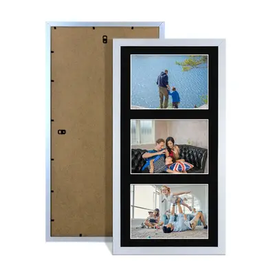 Silver Colour Multi Aperture Photo Frame 6X4 (x3) Pictures – Collage Wall Frame for Family Photos – 40x20cm Picture Frame Size