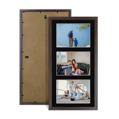 Walnut Colour Multi Aperture Photo Frame 6X4 (x3) Pictures – Collage Wall Frame For Family Photos – 40x20cm Picture Frame Size