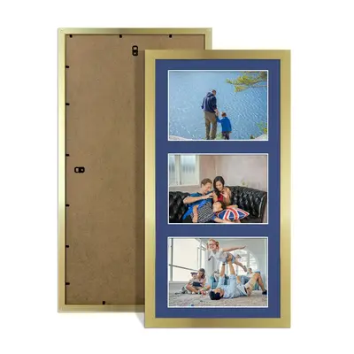 Gold Colour Multi Aperture Photo Frame 6X4 (x3) Pictures – Collage Wall Frame For Family Photos – 40x20cm Picture Frame Size