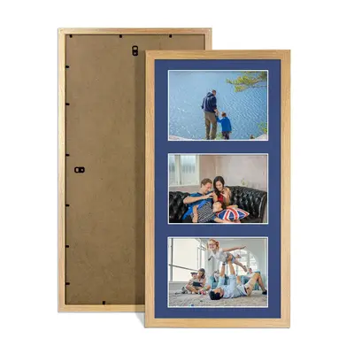 Oak Colour Multi Aperture Photo Frame 6X4 (x3) Pictures – Collage Wall Frame For Loved Ones Photos – 40x20cm Frame Size