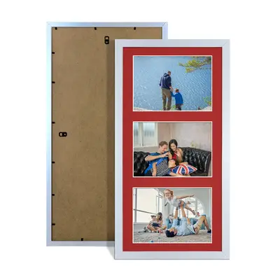 Silver Colour Multi Aperture Photo Frame 6X4 (x3) Pictures – Collage Wall Frame For Loved Ones Photos – 40x20cm Frame Size