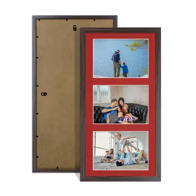 Walnut Colour Multi Aperture Photo Frame 6X4 (x3) Pictures – Collage Wall Frame For Loved Ones Photos – 40x20cm Frame Size