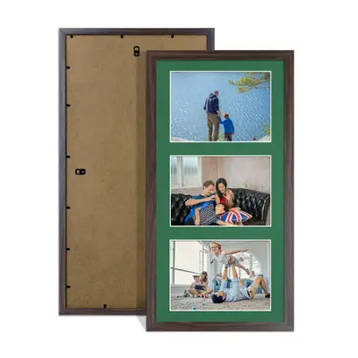 Walnut Colour Multi Aperture Photo Frame 6X4 (x3) Pictures – Collage Wall Frame For Family Photos – 40x20cm Picture Frame Size