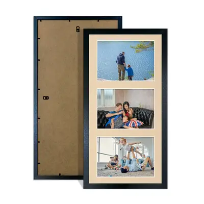 Black Colour Multi Aperture Photo Frame 6X4 (x3) Pictures – Collage Wall Frame for Family Photos – 40x20cm Picture Frame Size