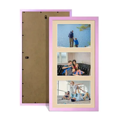 Pastel Pink Colour Multi Aperture Photo Frame 6X4 (x3) Pictures – Collage Wall Frame For Family Photos – 40x20cm Picture Frame Size