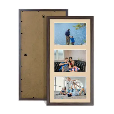 Walnut Colour Multi Aperture Photo Frame 6X4 (x3) Pictures – Collage Wall Frame for Family Photos – 40x20cm Picture Frame Size