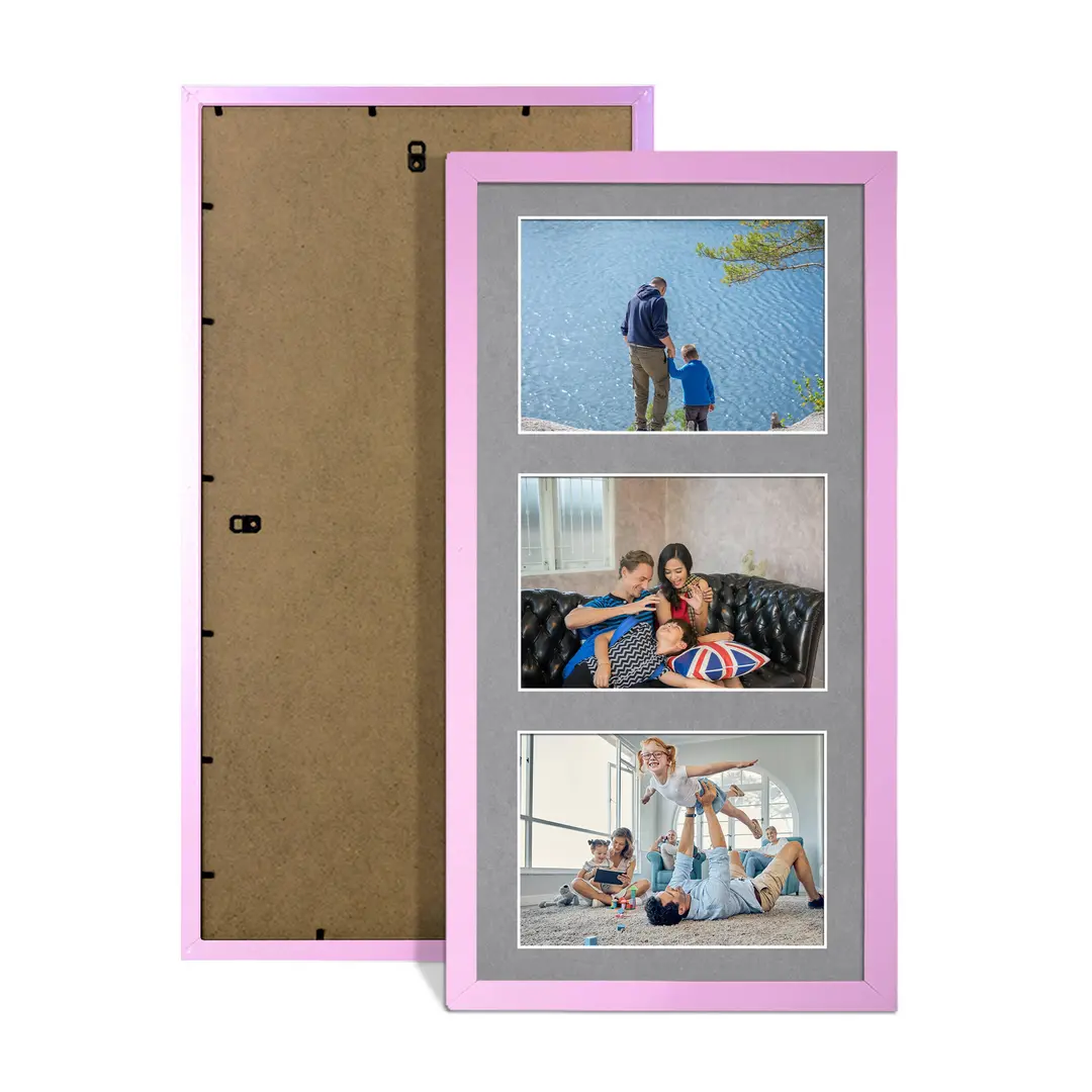 Pastel Pink Colour Multi Aperture Photo Frame 6X4 (x3) Pictures – Collage Wall Frame for Family Photos – 40x20cm Picture Frame Size