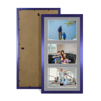 Purple Colour Multi Aperture Photo Frame 6X4 (x3) Pictures – Collage Wall Frame For Loved Ones Photos – 40x20cm Frame Size