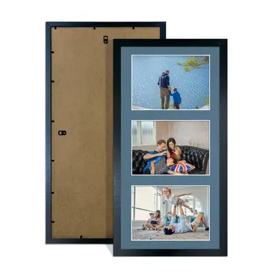 Black Colour Multi Aperture Photo Frame 6X4 (x3) Pictures – Collage Wall Frame For Family Photos – 40x20cm Picture Frame Size