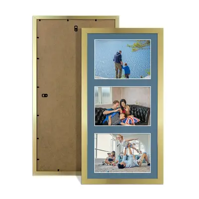 Gold Colour Multi Aperture Photo Frame 6X4 (x3) Pictures – Collage Wall Frame for Family Photos – 40x20cm Picture Frame Size