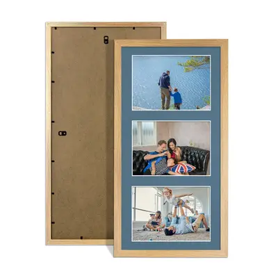 Oak Colour Multi Aperture Photo Frame 6X4 (x3) Pictures – Collage Wall Frame For Loved Ones Photos – 40x20cm Frame Size