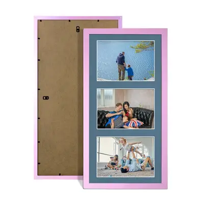 Pastel Pink Colour Multi Aperture Photo Frame 6X4 (x3) Pictures – Collage Wall Frame For Family Photos – 40x20cm Picture Frame Size