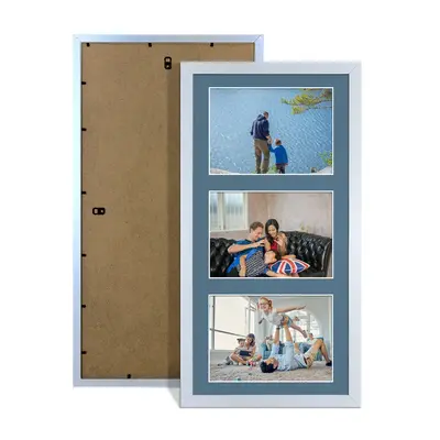 Silver Colour Multi Aperture Photo Frame 6X4 (x3) Pictures – Collage Wall Frame For Family Photos – 40x20cm Picture Frame Size