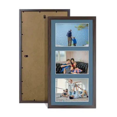 Walnut Colour Multi Aperture Photo Frame 6X4 (x3) Pictures – Collage Wall Frame For Family Photos – 40x20cm Picture Frame Size
