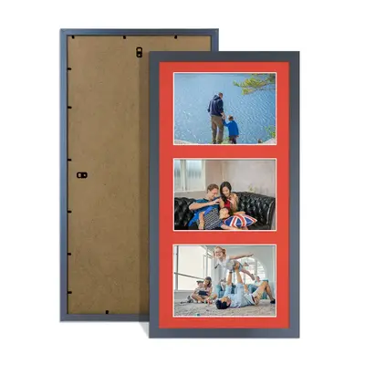 Dark Grey Colour Multi Aperture Photo Frame 6X4 (x3) Pictures – Collage Wall Frame For Loved Ones Photos – 40x20cm Frame Size