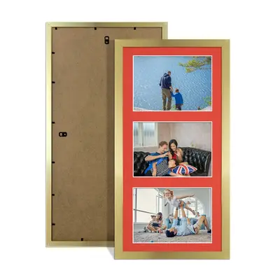 Gold Colour Multi Aperture Photo Frame 6X4 (x3) Pictures – Collage Wall Frame For Family Photos – 40x20cm Picture Frame Size