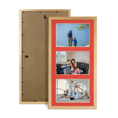 Oak Colour Multi Aperture Photo Frame 6X4 (x3) Pictures – Collage Wall Frame For Family Photos – 40x20cm Picture Frame Size