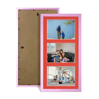 Pastel Pink Colour Multi Aperture Photo Frame 6X4 (x3) Pictures – Collage Wall Frame For Loved Ones Photos – 40x20cm Frame Size