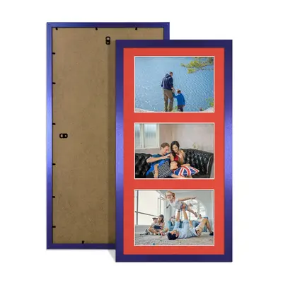 Purple Colour Multi Aperture Photo Frame 6X4 (x3) Pictures – Collage Wall Frame for Family Photos – 40x20cm Picture Frame Size