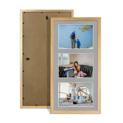 Oak Colour Multi Aperture Photo Frame 6X4 (x3) Pictures – Collage Wall Frame for Family Photos – 40x20cm Picture Frame Size