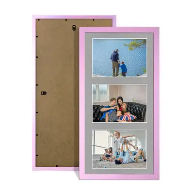Pastel Pink Colour Multi Aperture Photo Frame 6X4 (x3) Pictures – Collage Wall Frame For Loved Ones Photos – 40x20cm Frame Size