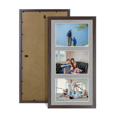 Walnut Colour Multi Aperture Photo Frame 6X4 (x3) Pictures – Collage Wall Frame For Family Photos – 40x20cm Picture Frame Size