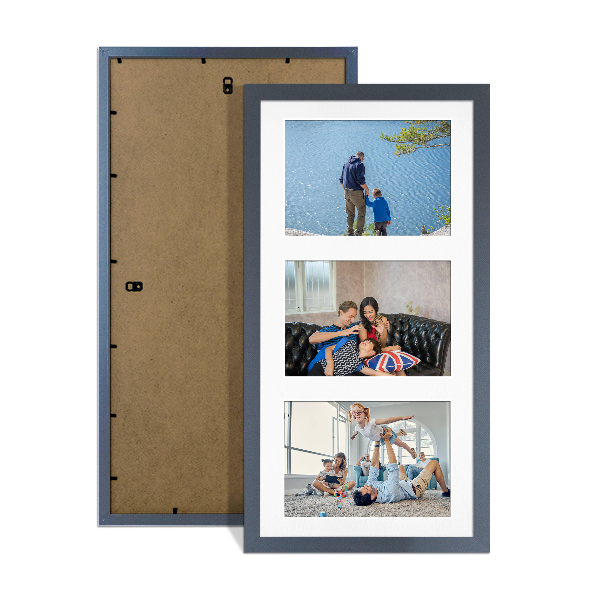 Dark Grey Colour Multi Aperture Photo Frame 6X4 (x3) Pictures – Collage Wall Frame For Loved Ones Photos – 40x20cm Frame Size