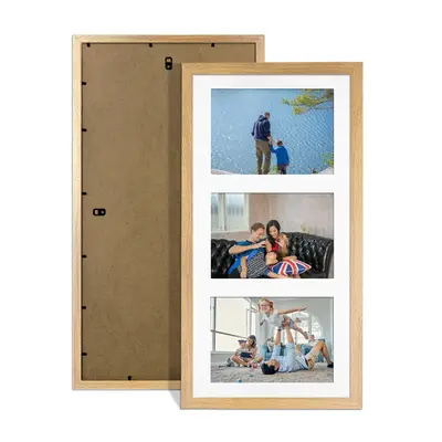 Oak Colour Multi Aperture Photo Frame 6X4 (x3) Pictures – Collage Wall Frame For Loved Ones Photos – 40x20cm Frame Size
