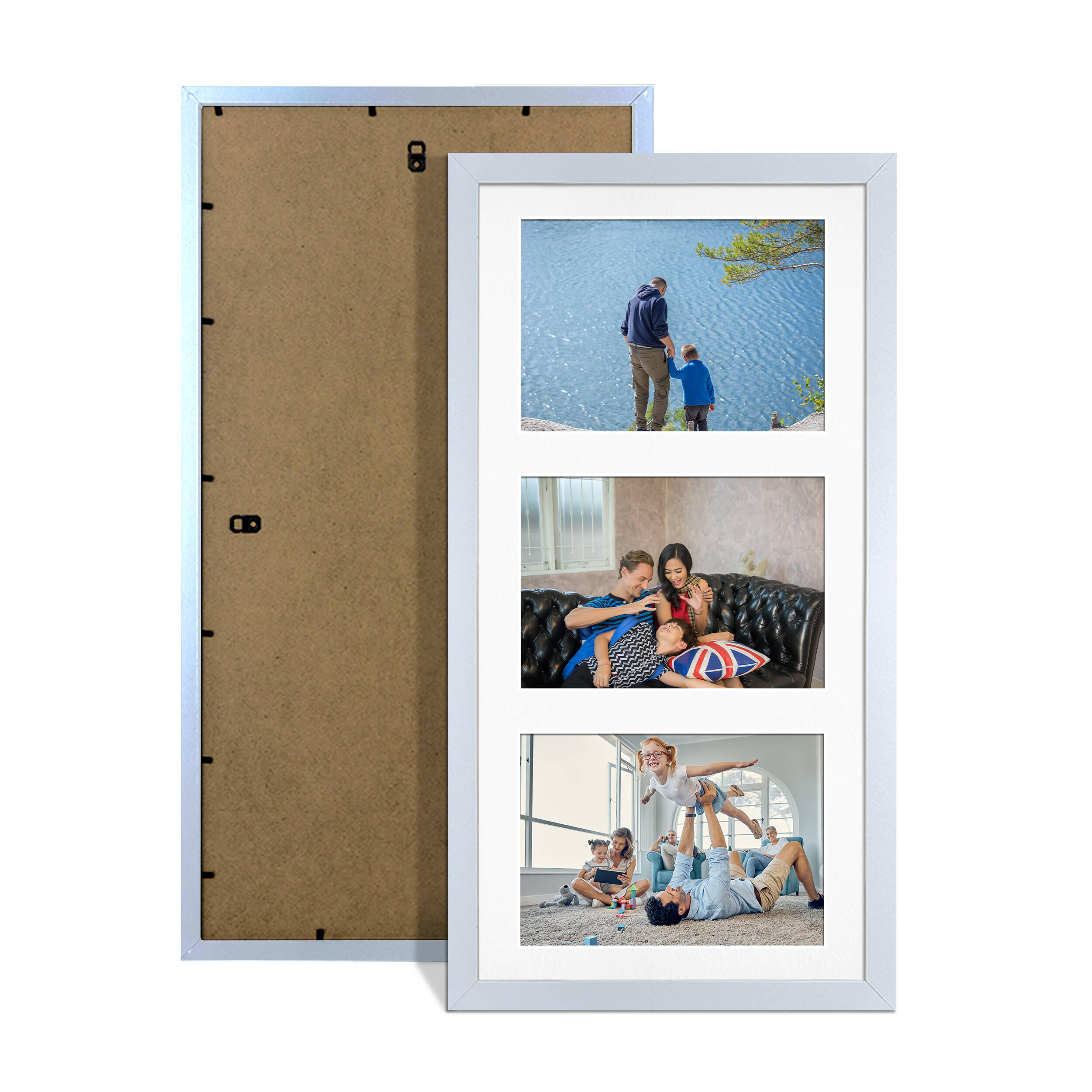Silver Colour Multi Aperture Photo Frame 6X4 (x3) Pictures – Collage Wall Frame for Family Photos – 40x20cm Picture Frame Size